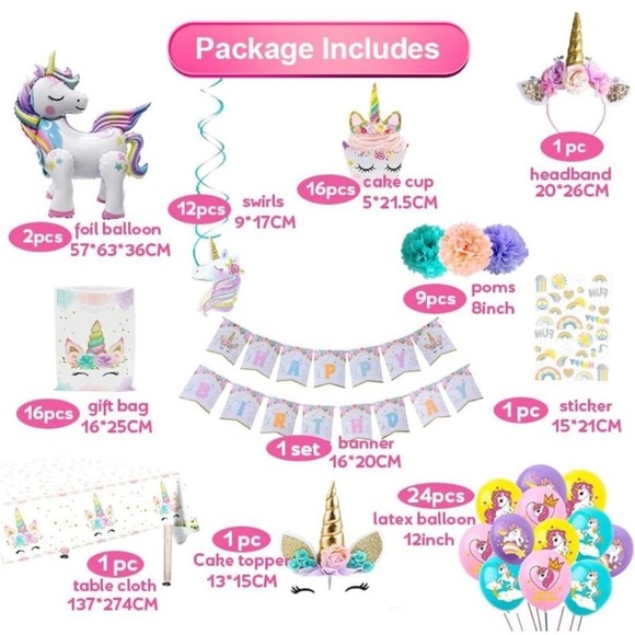 Brand New Unicorn Birthday Party Decorations Banner Balloons Tablecloth Toppers - Picture 3 of 16